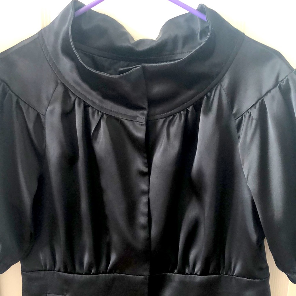 Short sleeve Black Silk Blazer Jacket - Picture 2 of 7